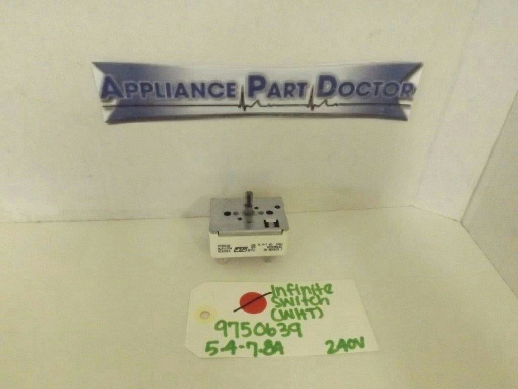WHIRLPOOL STOVE 9750639 INFINITE SWITCH 5.4-7.8A 240V (WHITE) USED WHIRLPOOL STOVE 9750639 INFINITE SWITCH 5.4-7.8A 240V (WHITE) USED